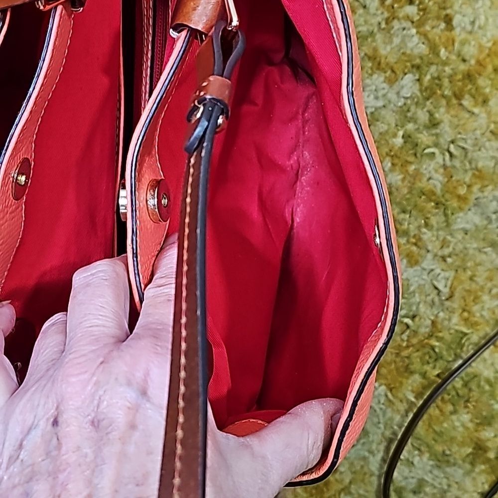 Dooney &Bourke Tote Shoulder Bag Leather Orange Goldtone Hardware 3 Compartments - Picture 15 of 16